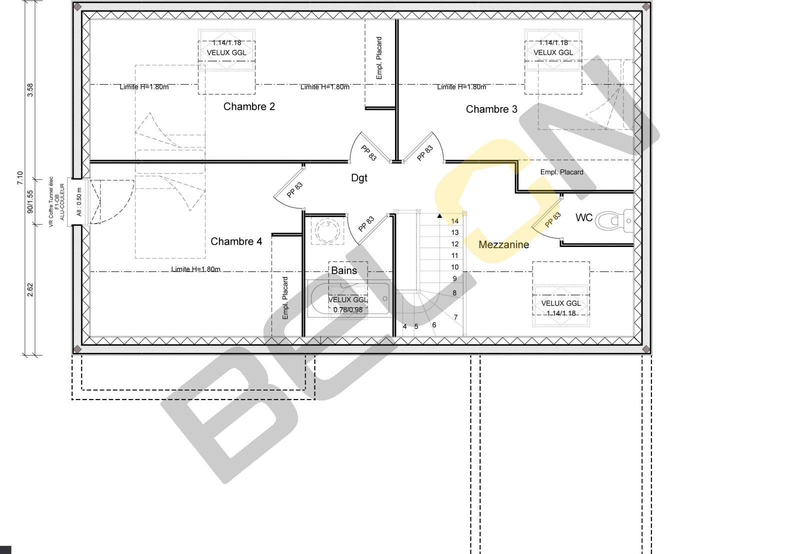 Plan maison à étage - 104.34m² - 4 chambres | Constructions du Belon