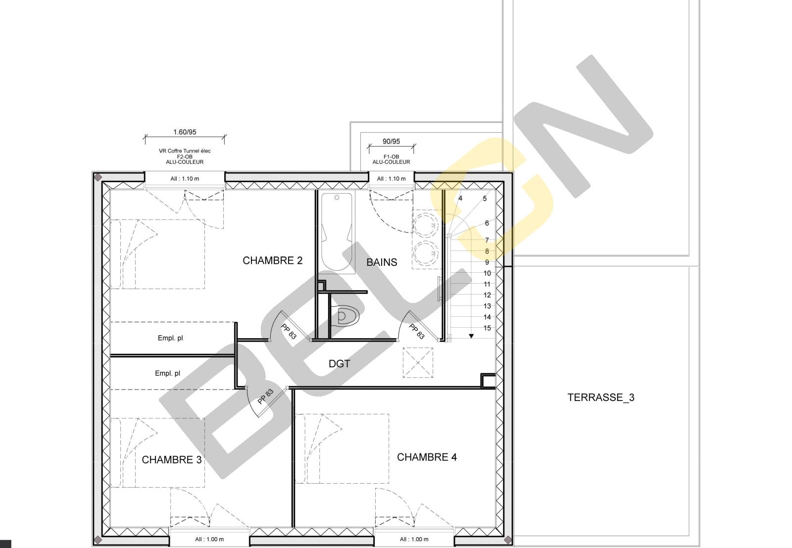 Plan maison à étage - 115.11m² - 4 chambres | Constructions du Belon